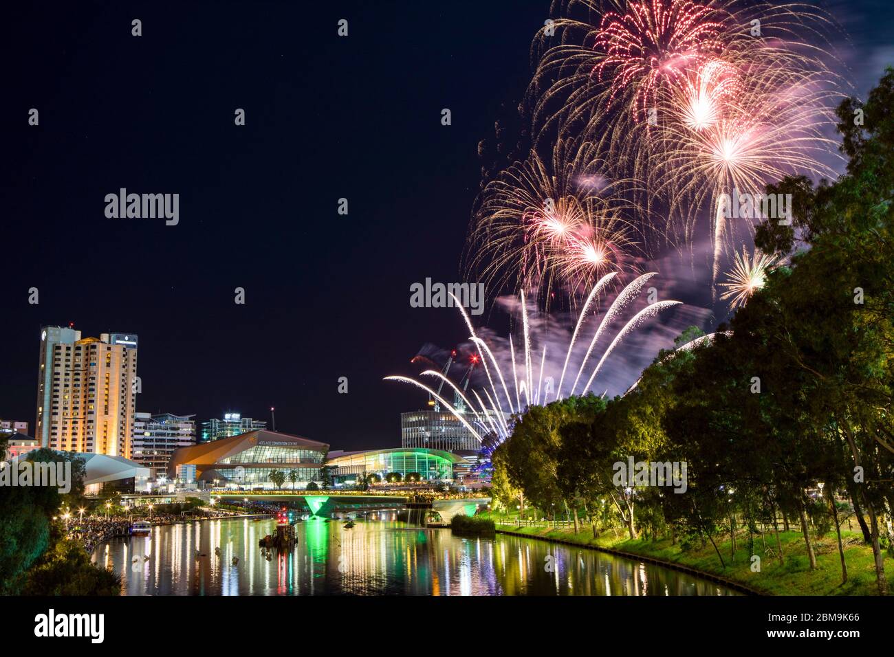 Colourful Australia Day Fireworks Display lighting up the sky in Adelaide, South Australia Stock