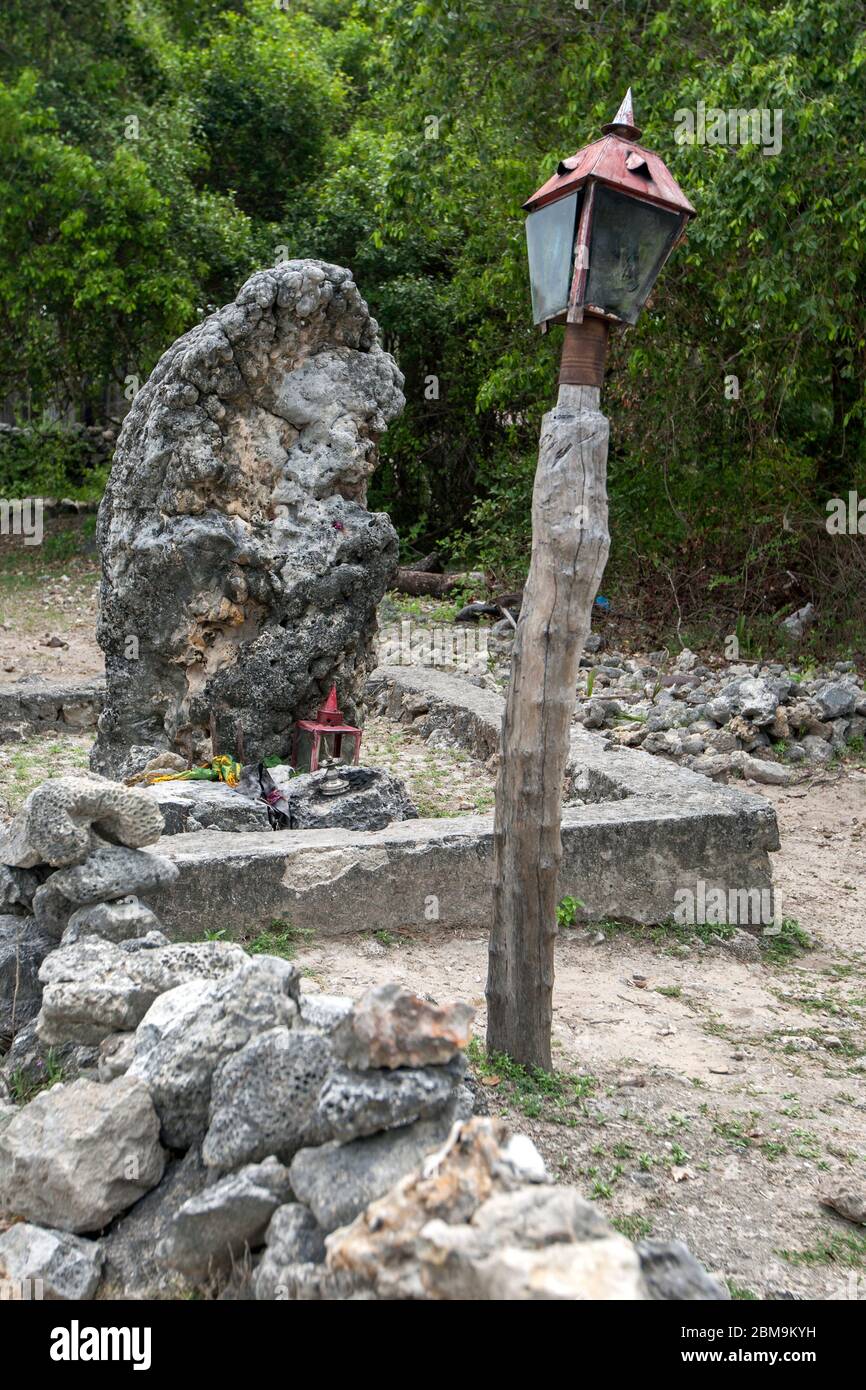 The Growing Rock is a sacred stone on Delft Island in northern Sri Lanka.  It is said to naturally grow in size as it takes the form of a cobra Stock  Photo -