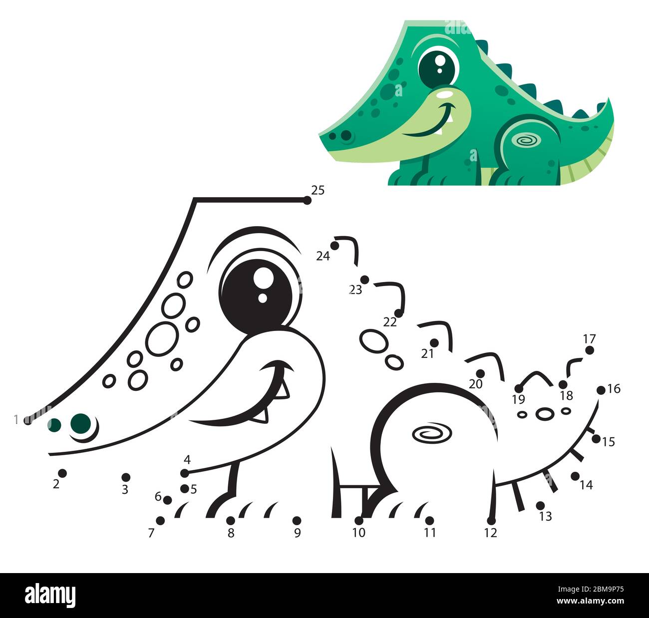 Education Numbers game. Dot to dot game. Crocodile cartoon Stock Vector