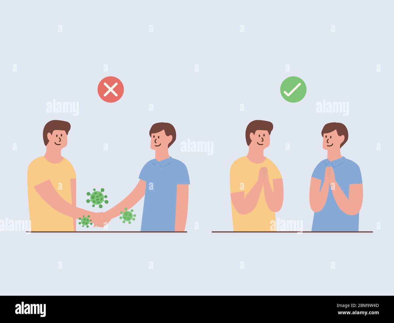 Safe greet is no handshake and no hands contact. Use greet in Asian style for prevent the spread of COVID-19 and inflection. Illustration about Right Stock Vector