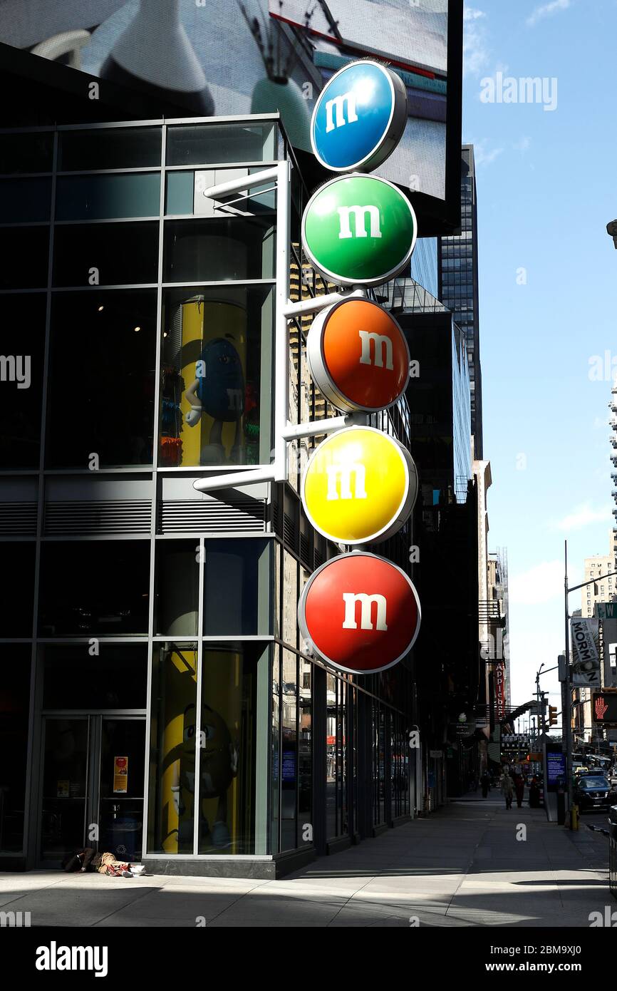 M&M logo is seen at onetime subway entrance. Stock Photo