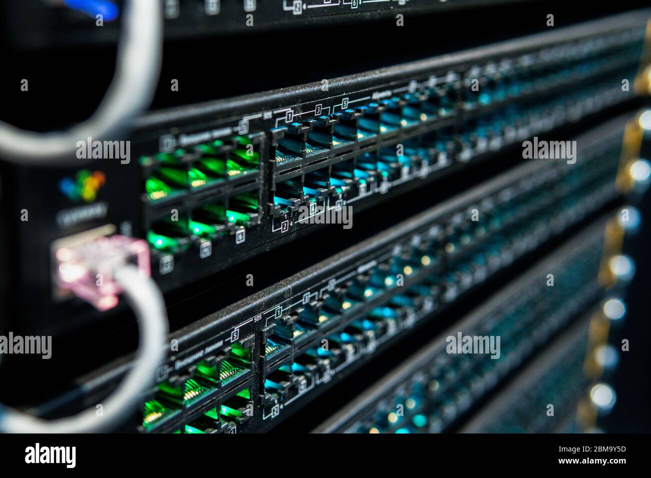 Network hub switch without patch cable. Close up Stock Photo