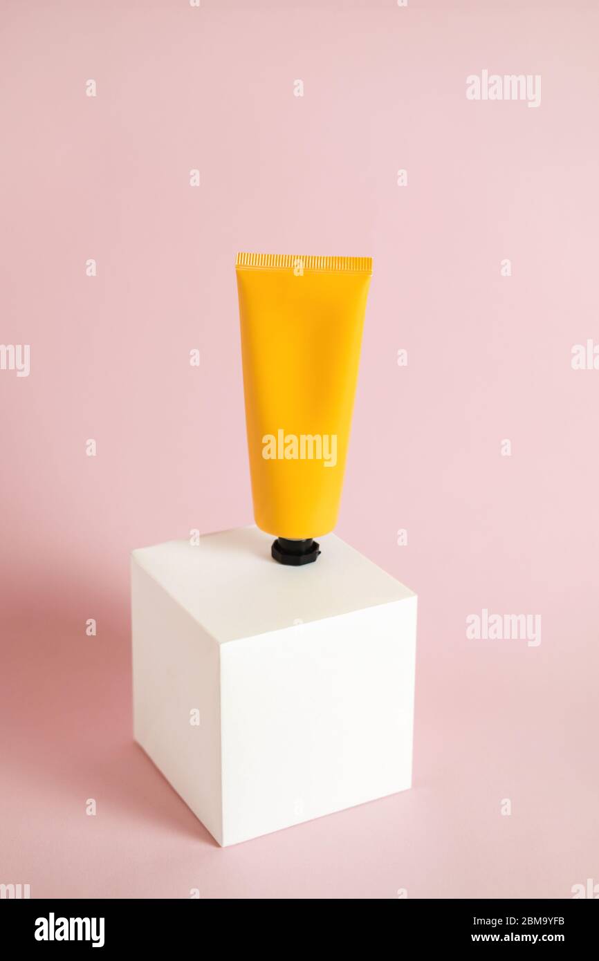 Sunscreen cream bottle for package mockup design. Minimal summer skin