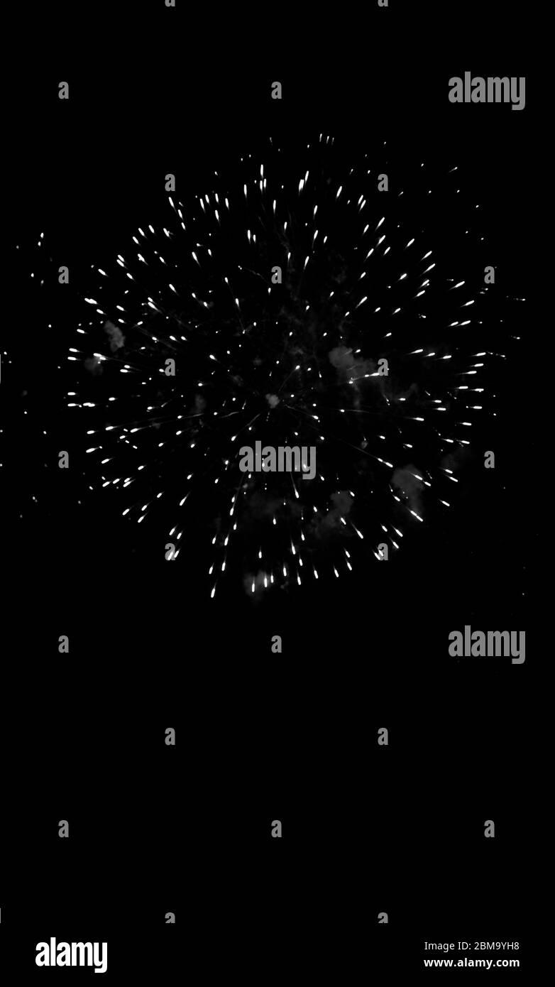 Colorful fireworks on the black sky background. Celebration. Stock Photo