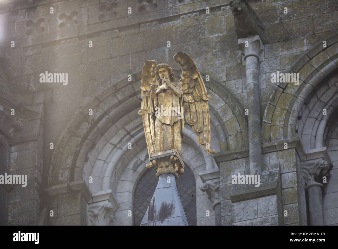 A golden angel statue on Fin Barres Cathedral Cork Stock Photo