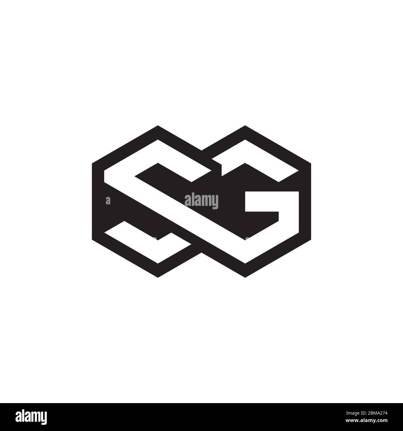 negative space S G letter on hexagon design vector Stock Vector