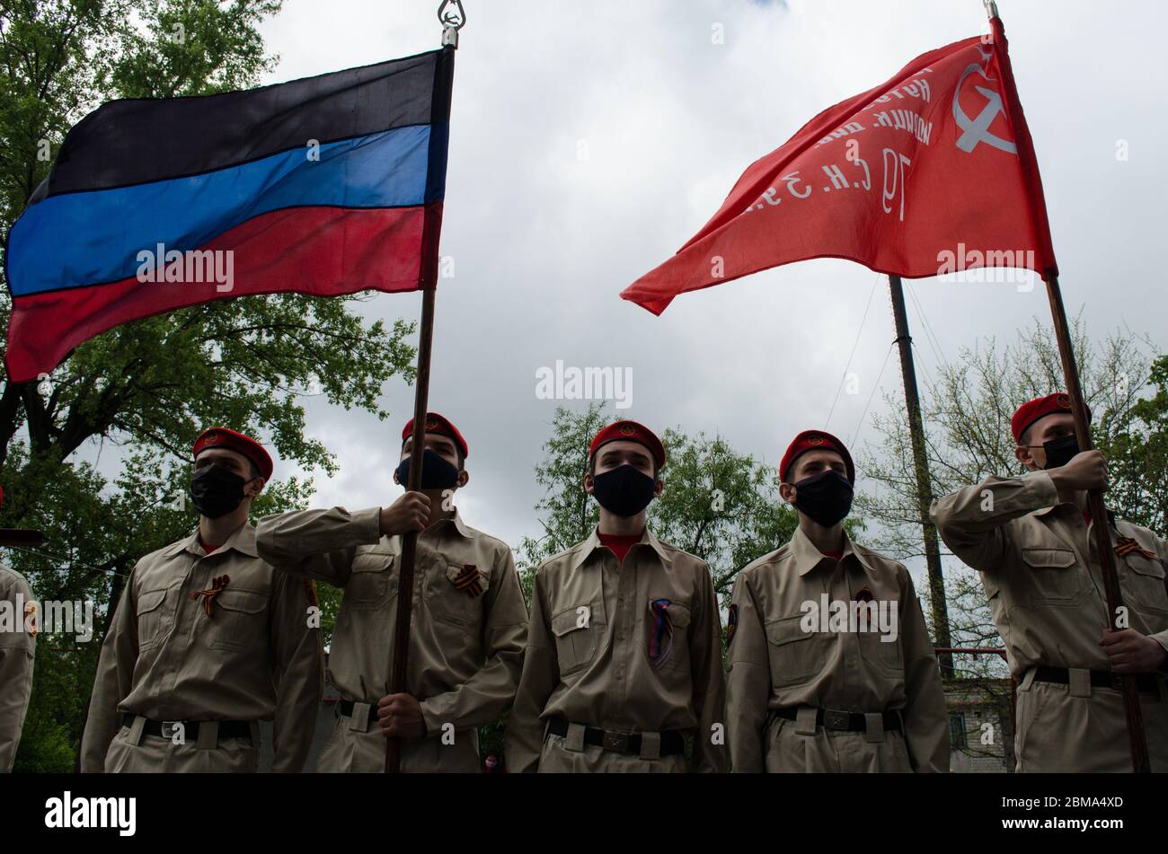 May 08, 2020. Ukraine, region. Soldiers during the parade for one World War II veteran