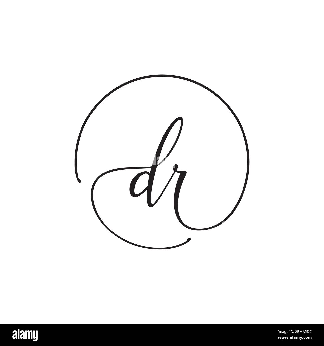D R lowercase letter handwriting circle logo design vector Stock Vector