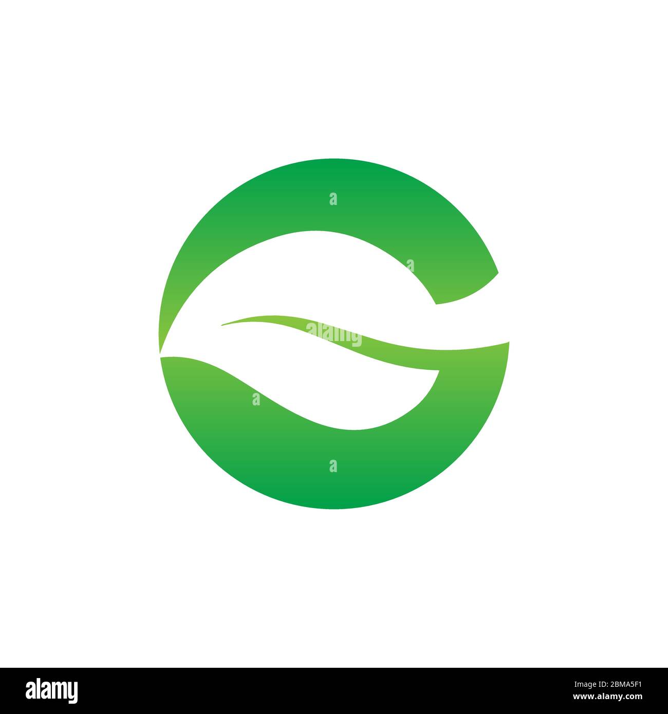 leaf negative space shape letter G. nature logo design concept; Stock Vector