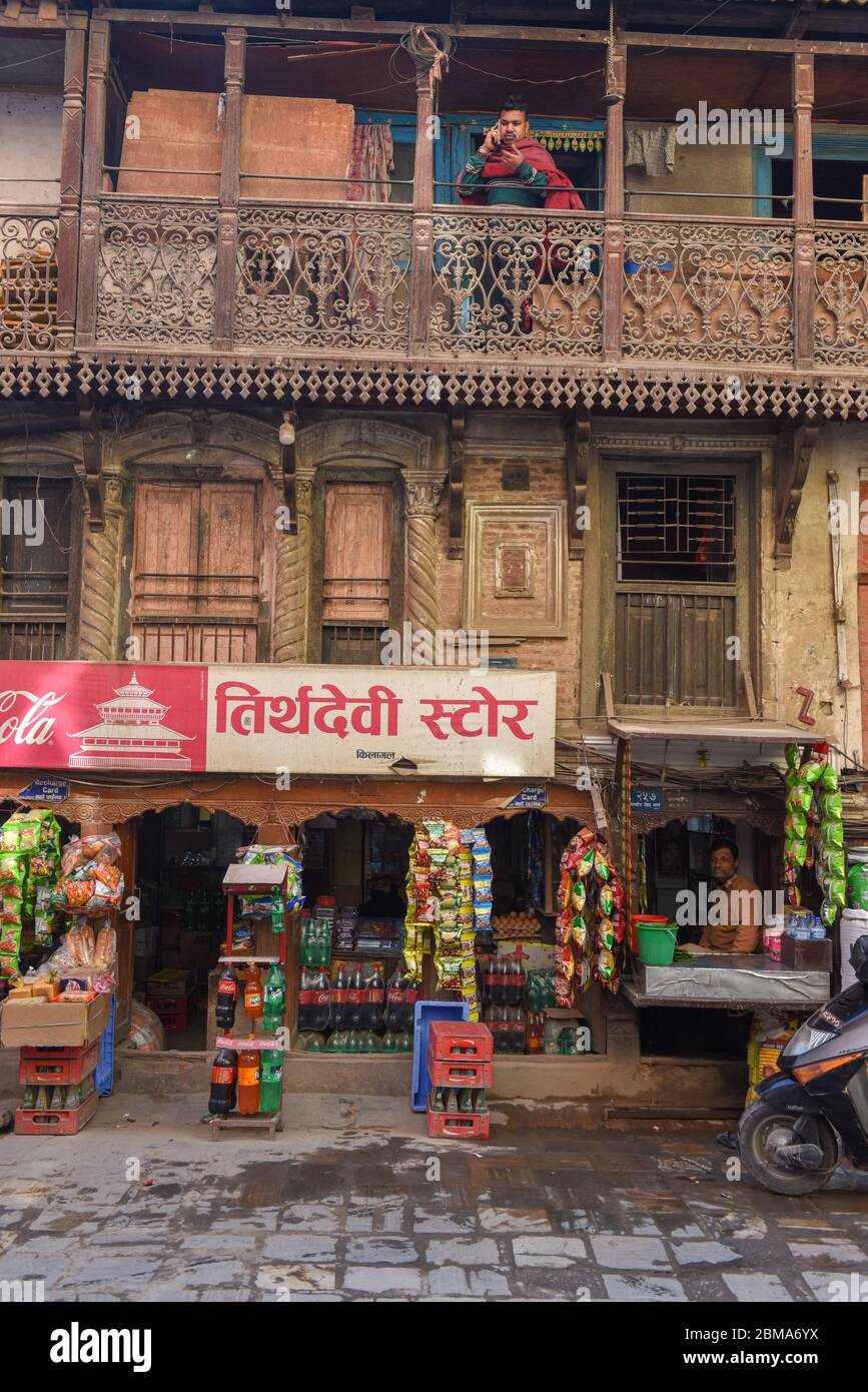Kathmandu, Nepal - 6 January 2020: small food store on a traditional