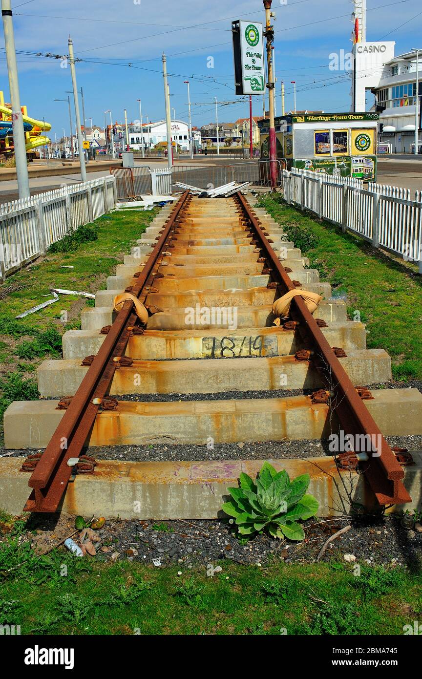 Rusty section of rail track and sleepers Stock Photo