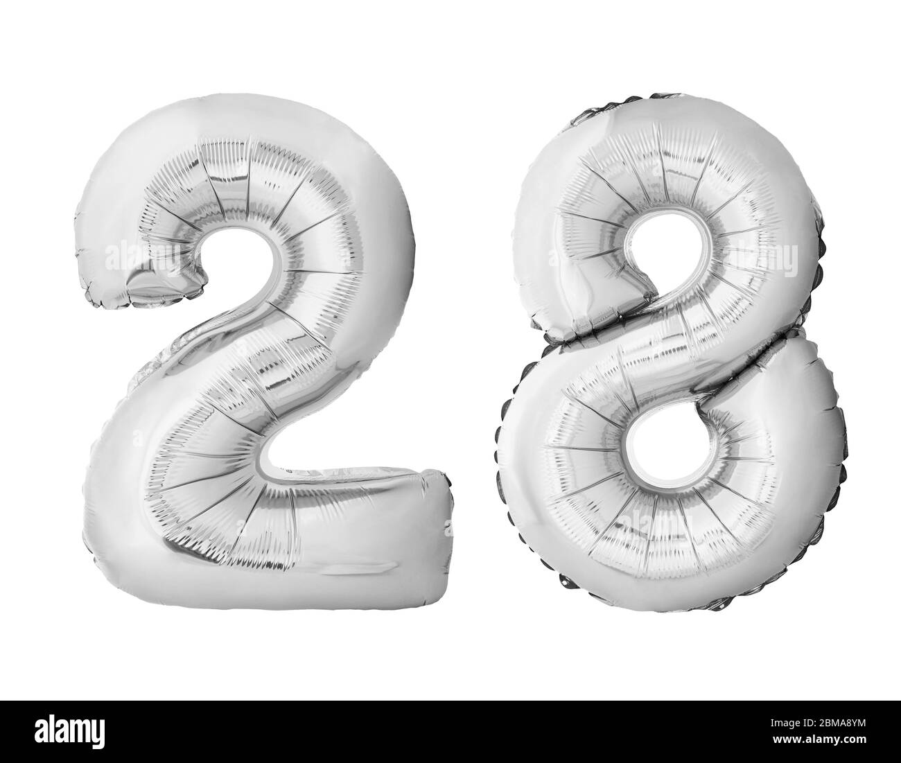 Number 28 twenty eight made of silver inflatable balloons isolated on white background Stock Photo
