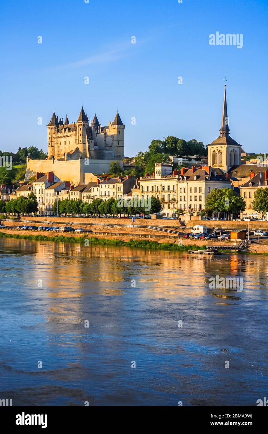 View of Castle & Loire river, Saumur, Main-et-Loire, France, Europe Stock Photo