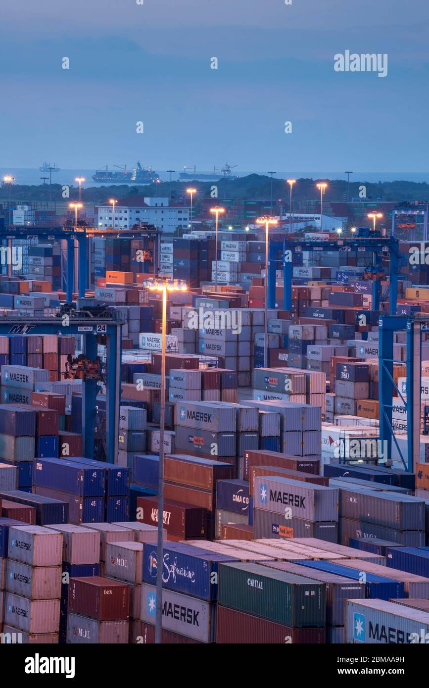 Container Terminal yard, Manzanillo International port in Colon City, Caribbean side of Panama, Central America Stock Photo