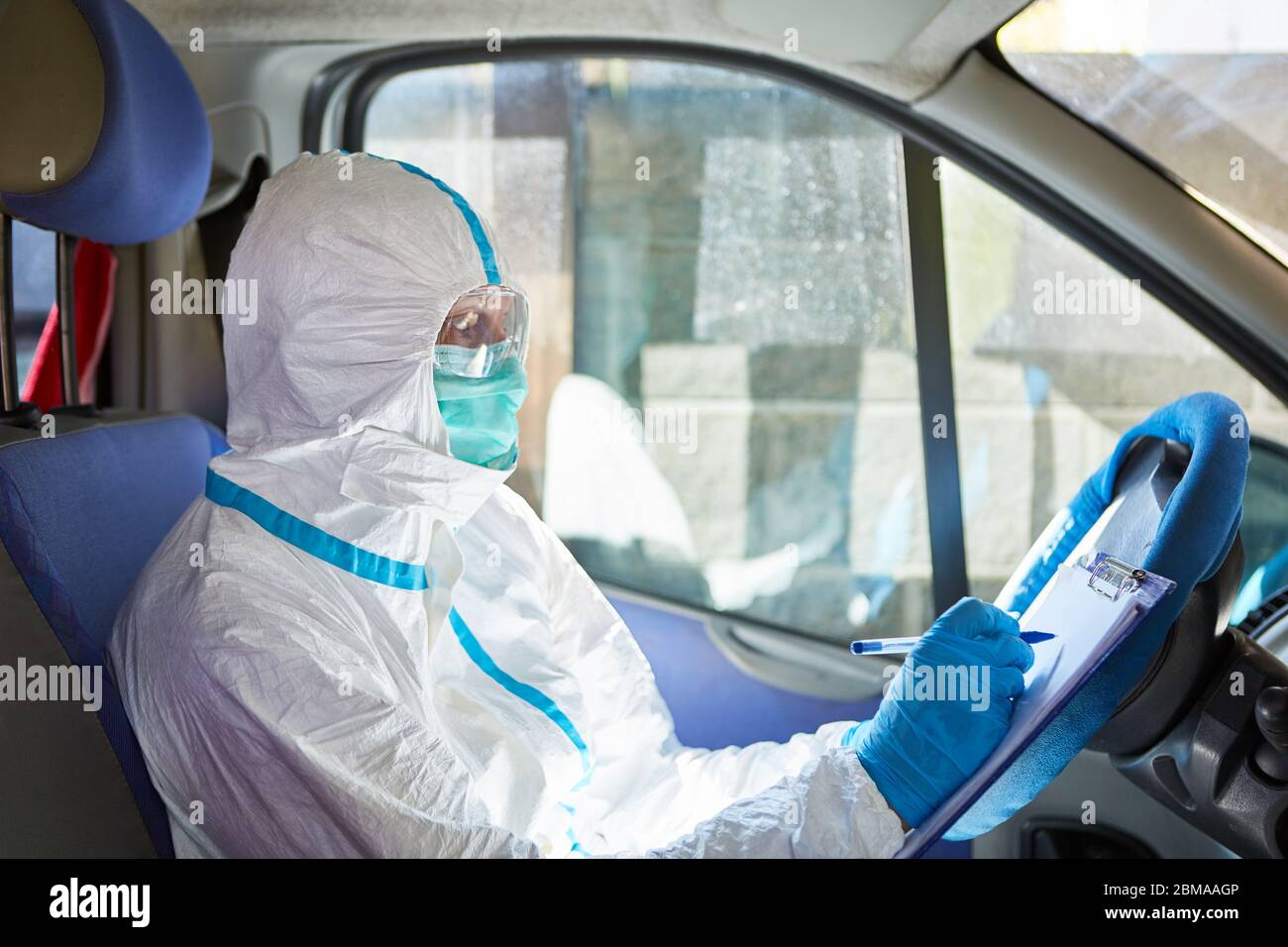 Health department employee in contact tracking in the field with