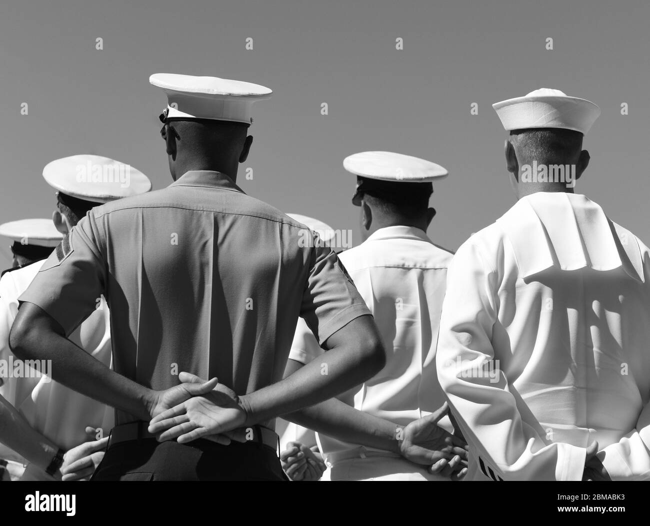 US Navy sailors from the back. US Navy army. Stock Photo