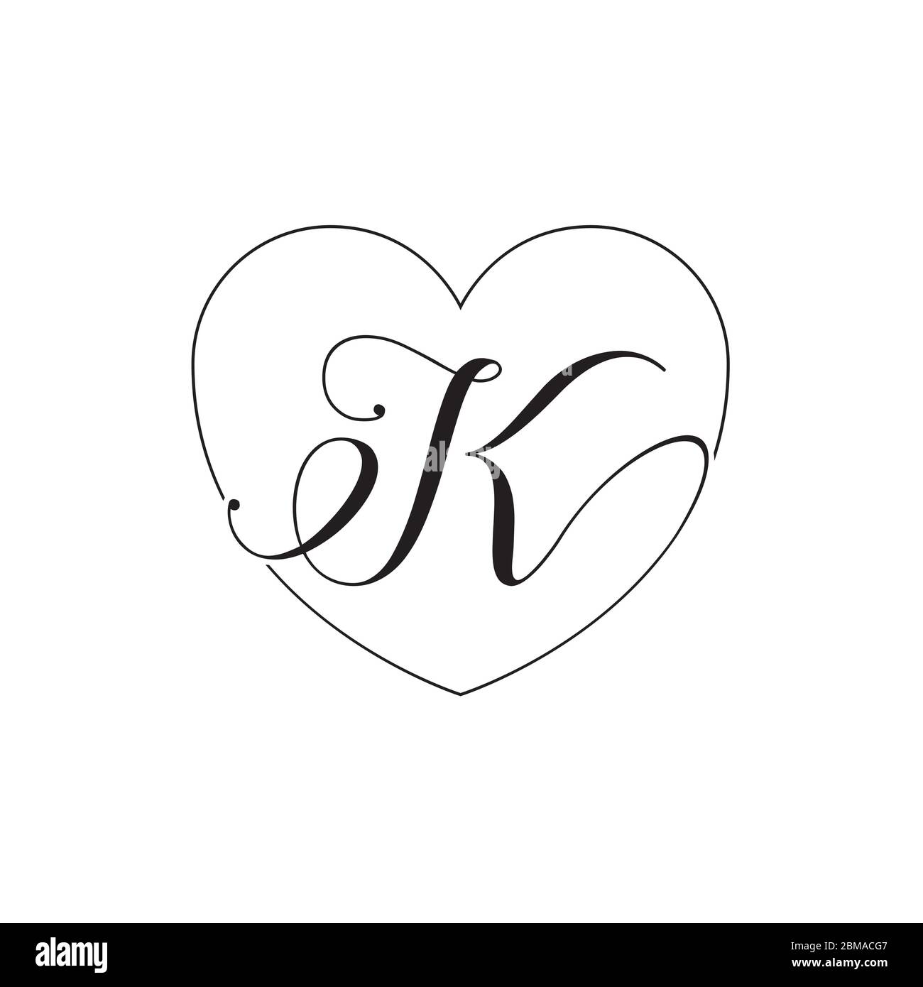 K script letter lines heart love design concept Stock Vector Image ...