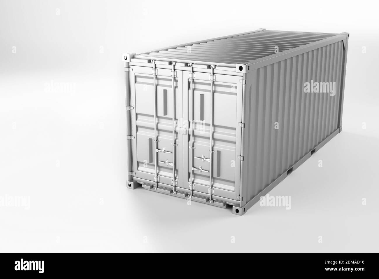 A high quality image of a white shipping container on a white background. Twenty foot sea shipping container 3d render Stock Photo
