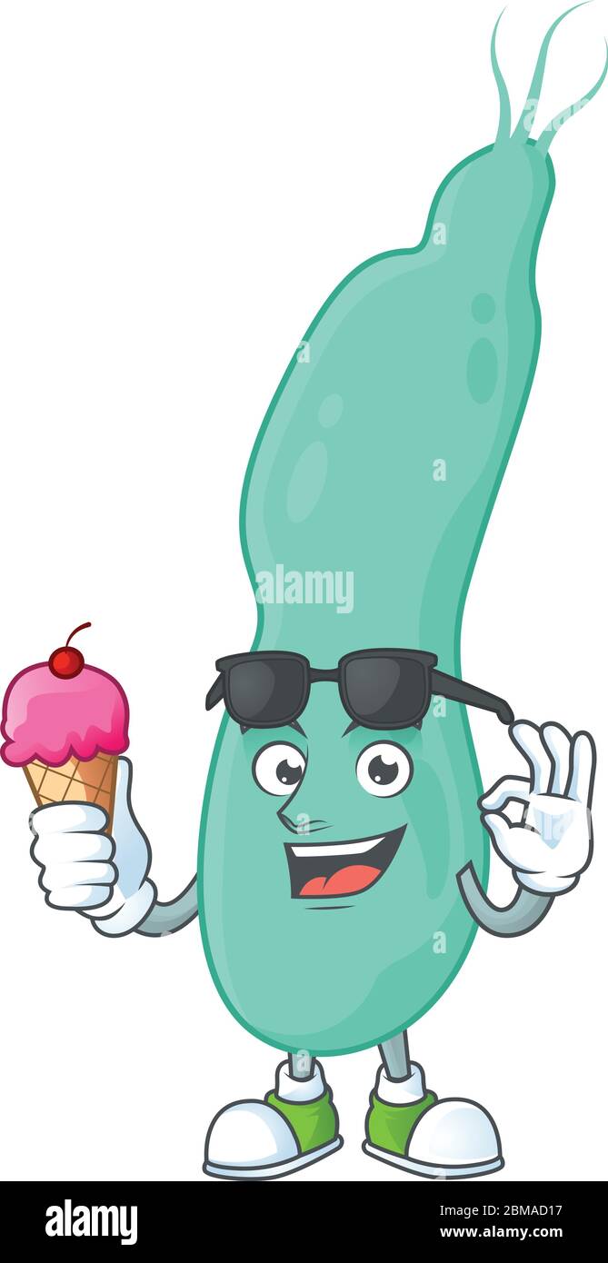 Cute helicobacter pylory cartoon character enjoying an ice cream ...