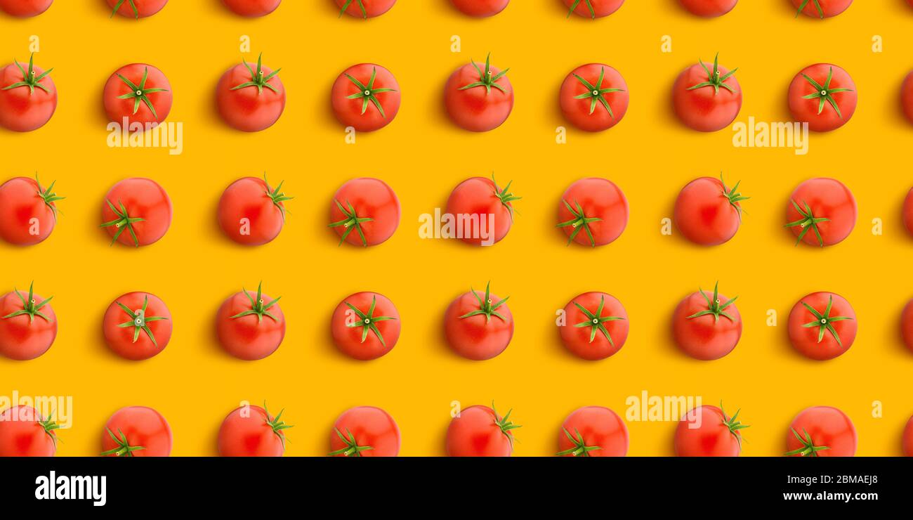 Tomato seamless pattern isolated on white background, flat lay, top view Stock Photo
