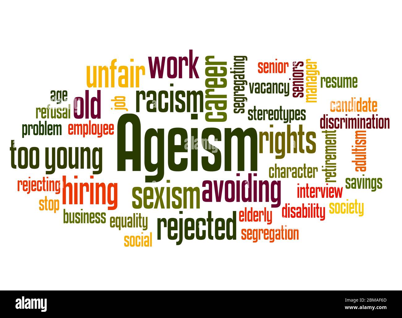 Ageism word cloud concept on white background. Stock Photo