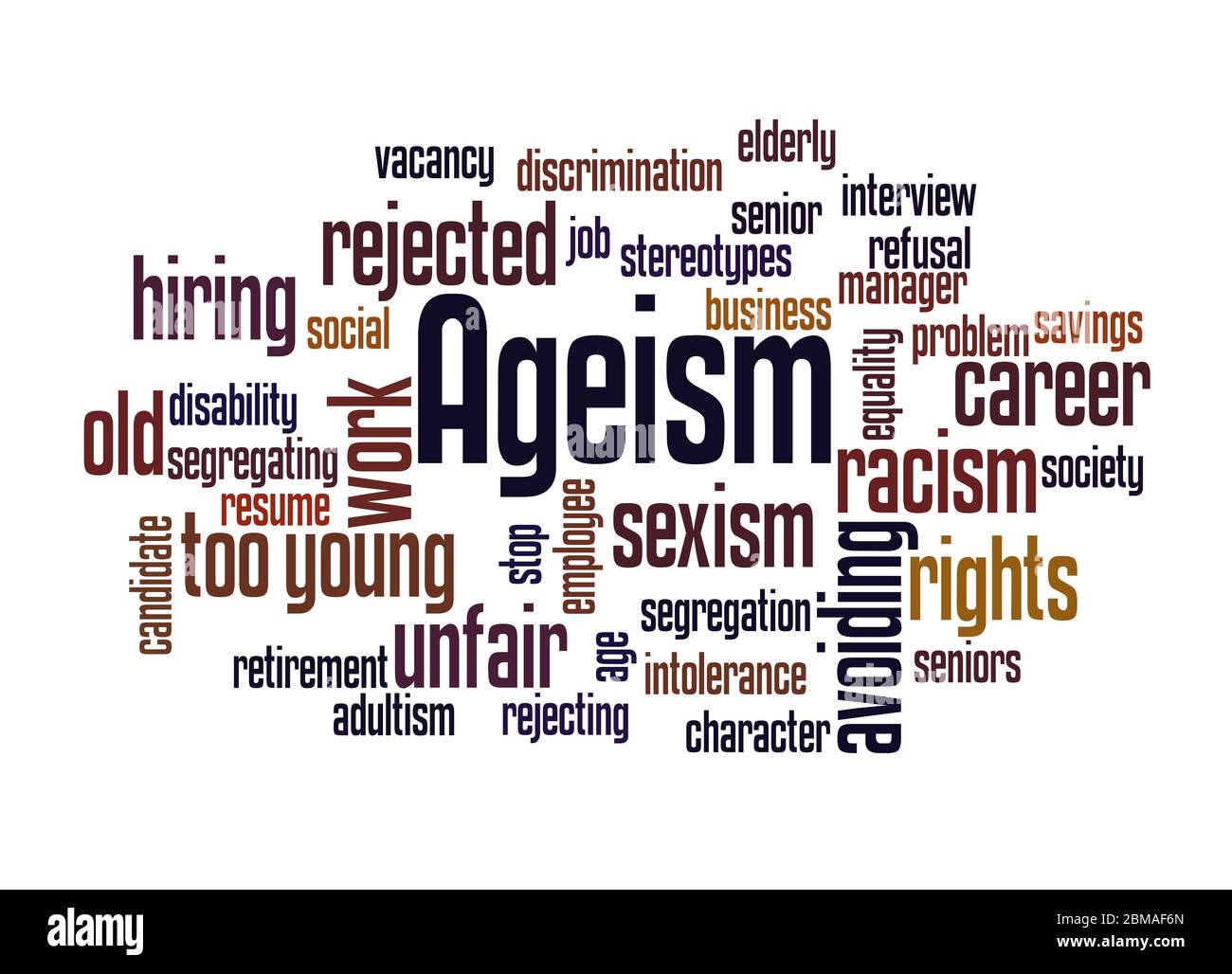 Ageism word cloud concept on white background. Stock Photo