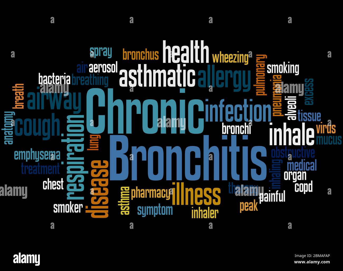 Chronic Bronchitis word cloud concept on black background. Stock Photo