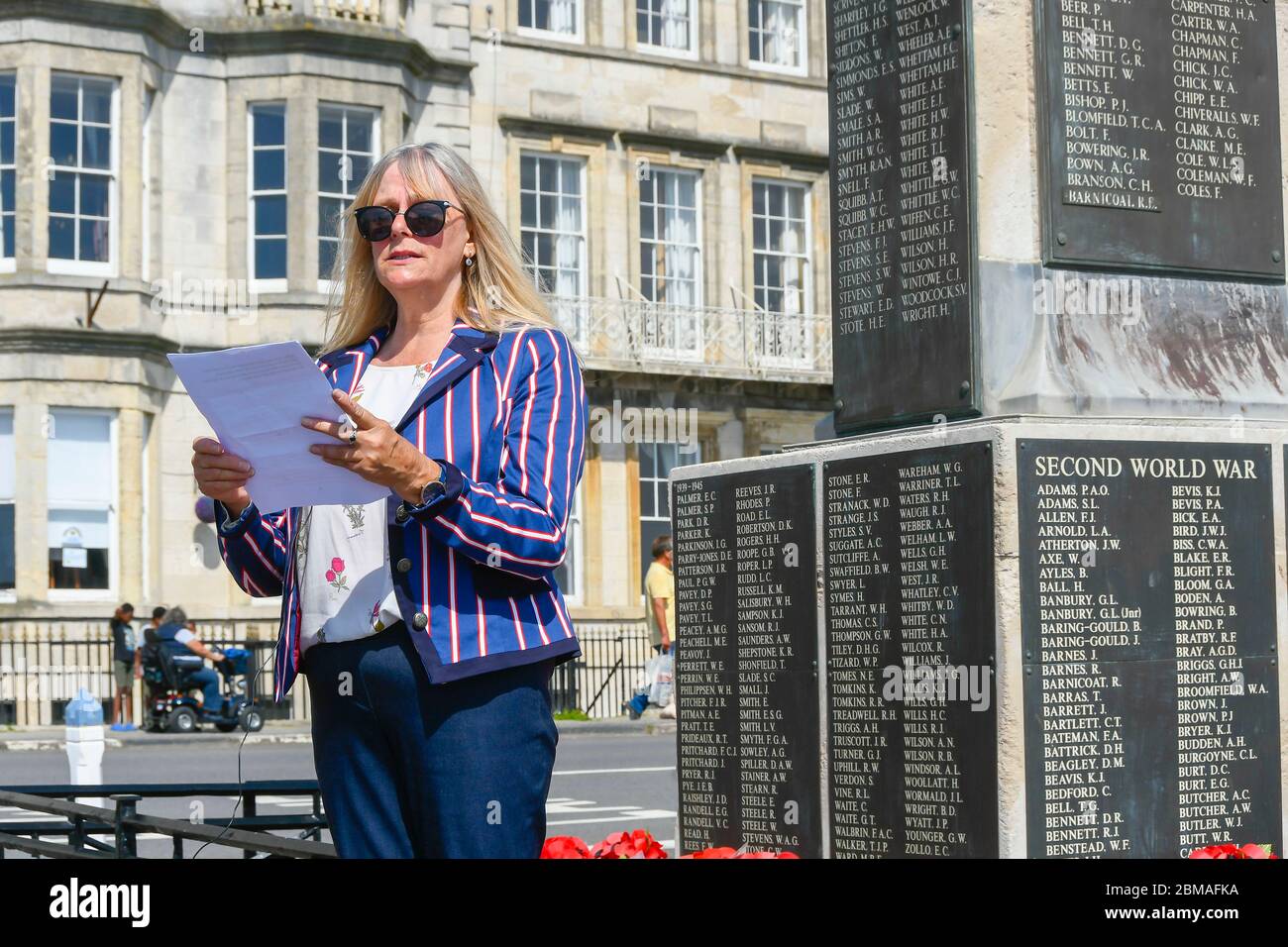 Weymouth Dorset Uk 8th May Cllr Christine James Reads A Poem After The Two Minutes