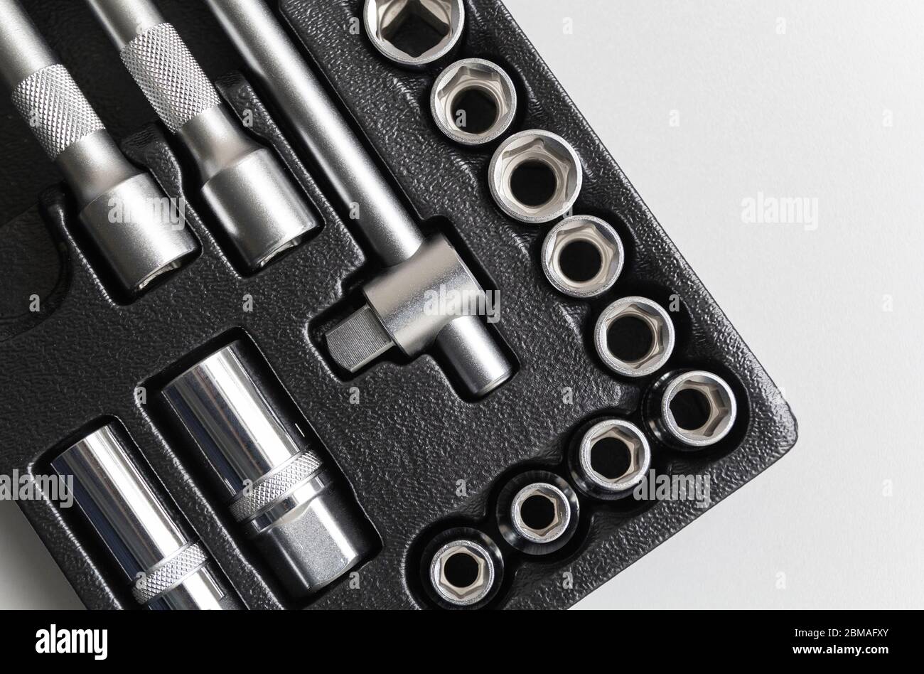 Socket wrench toolbox background. Selective focus. Stock Photo