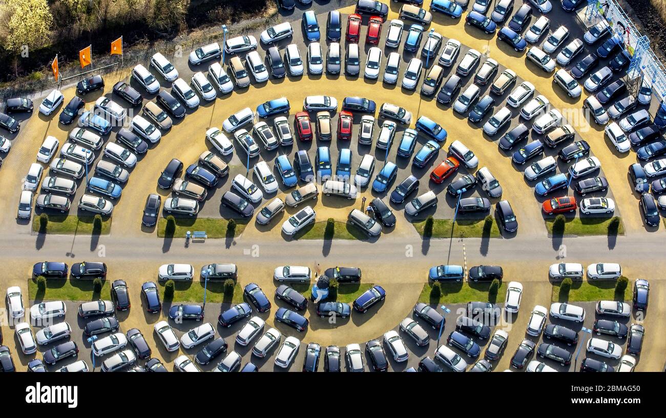 , parking and storage space for automobiles of W. Potthoff GmbH in Bockum-Hoevel, 13.03.2017, aerial view, Germany, North Rhine-Westphalia, Ruhr Area, Hamm Stock Photo