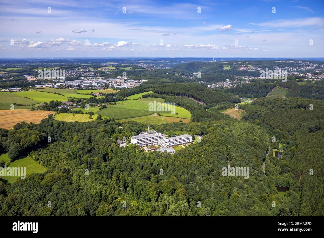 , hospital Klinik Koenigsfeld at Holthauser Talstrasse in Ennepetal, 31.07.2017, aerial view, Germany, North Rhine-Westphalia, Ruhr Area, Ennepetal Stock Photo