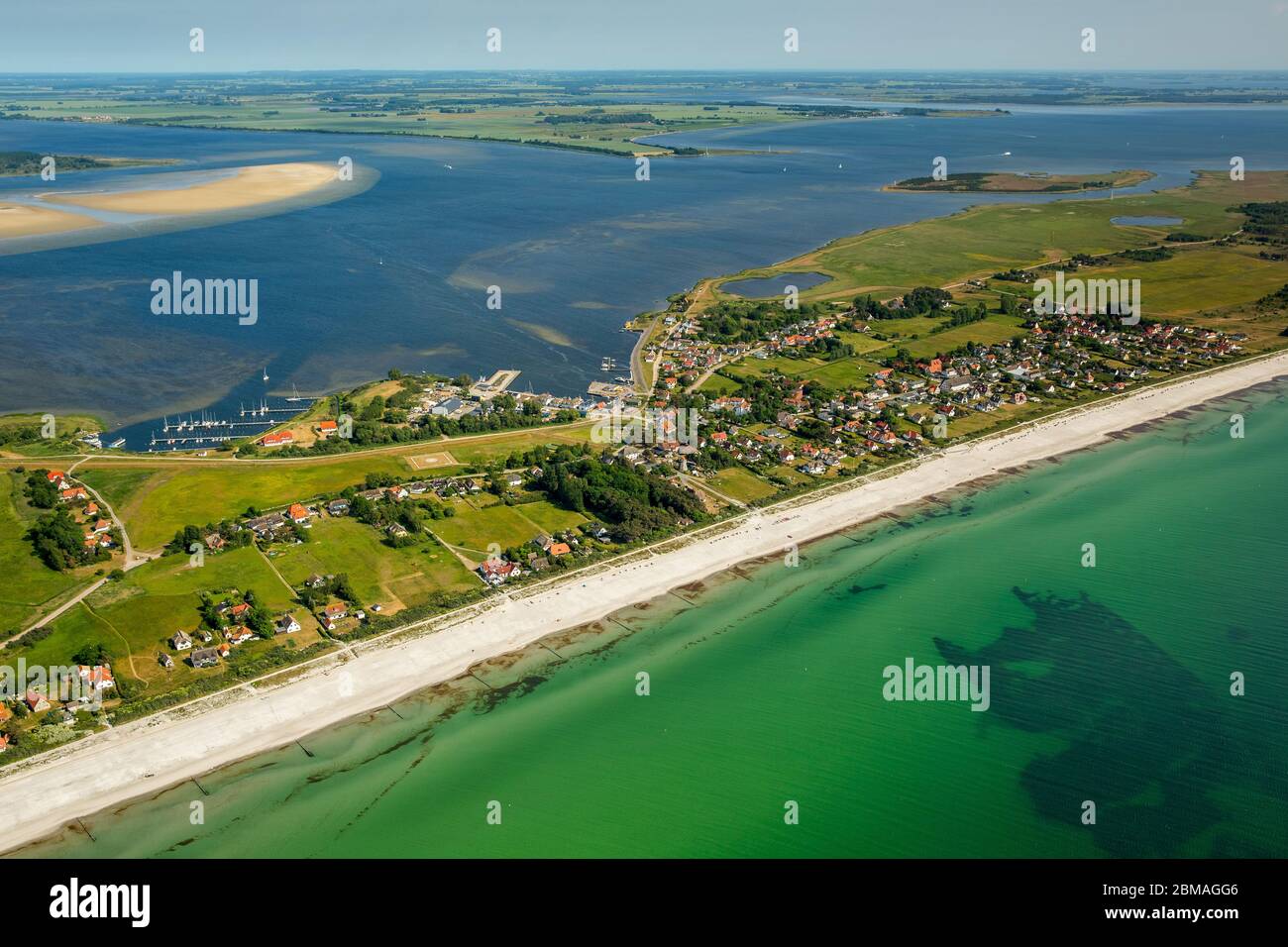 , village Vitte on the island Hiddensee, 05.06.2016, aerial view, Germany, Mecklenburg-Western Pomerania, Hiddensee, Vitte Stock Photo