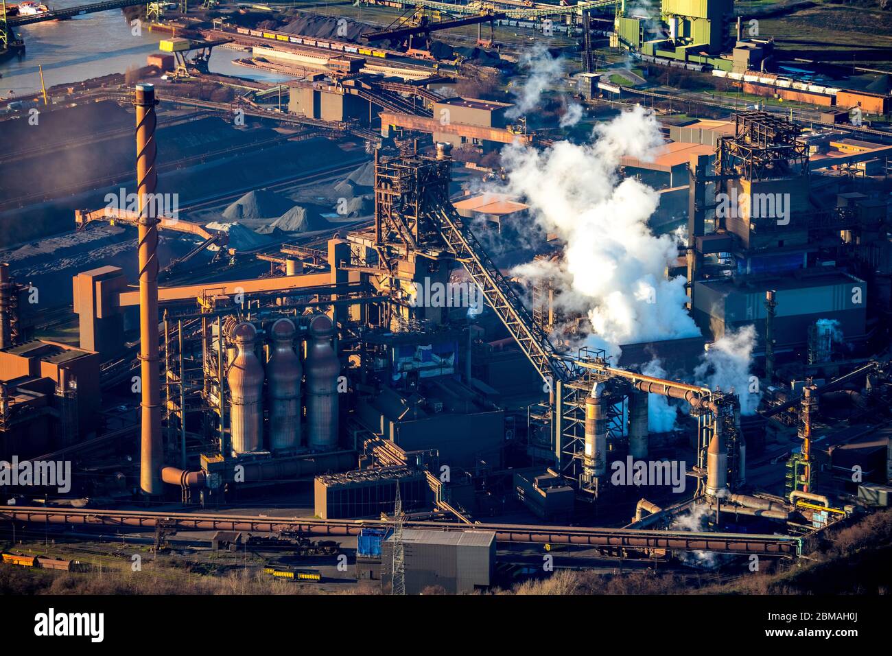 TKSE Hamborn blast furnace in Bruckhausen, 07.02.2020, aerial view, Germany, North Rhine-Westphalia, Ruhr Area, Duisburg Stock Photo