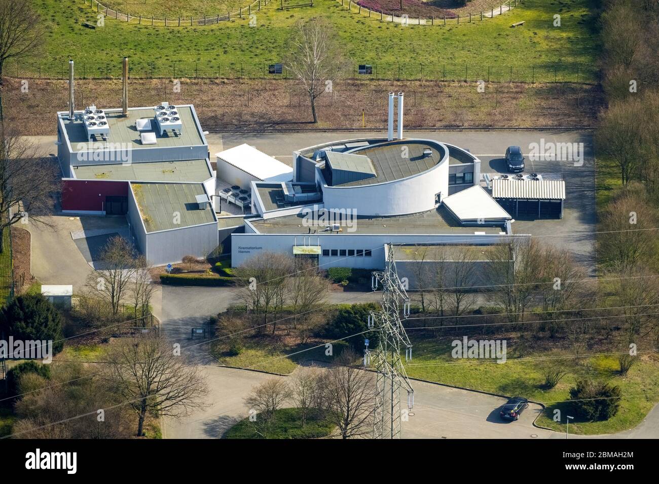 , Crematory Hamm, 16.03.2017, aerial view, Germany, North Rhine-Westphalia, Ruhr Area, Hamm Stock Photo