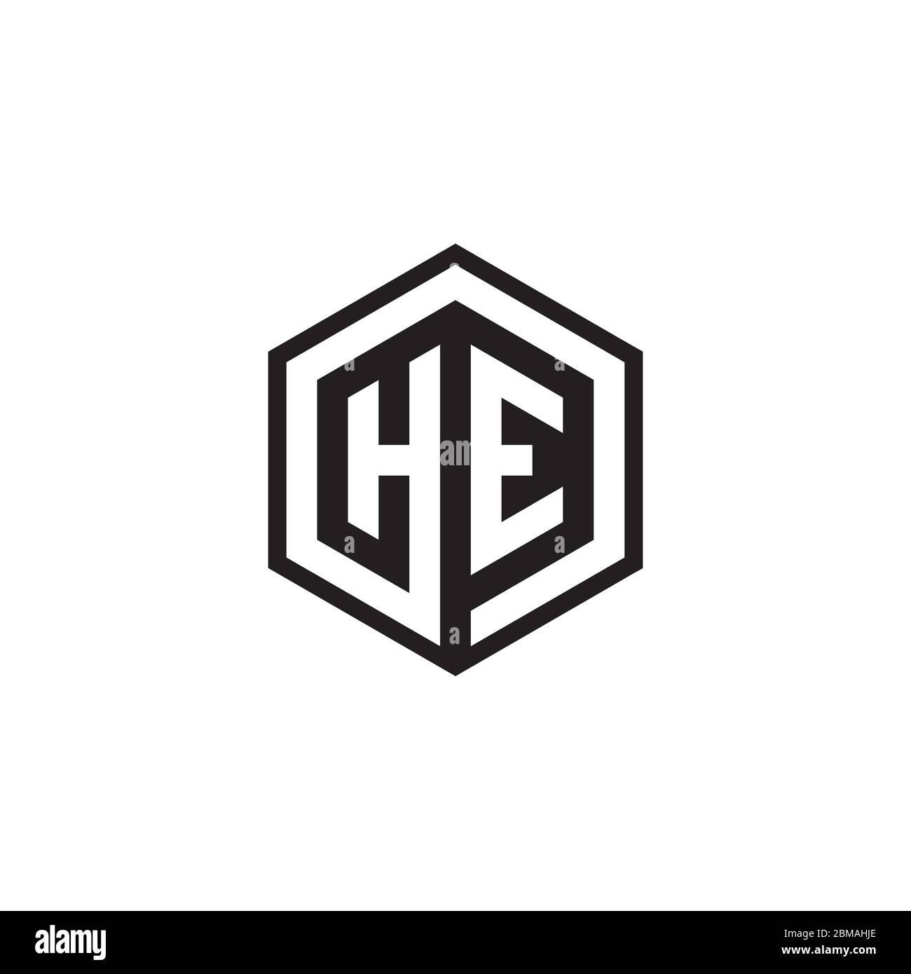 H E hexagon letter logo design concept Stock Vector