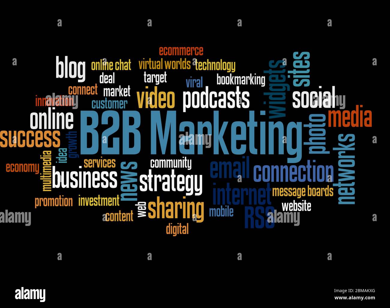 B2B marketing word cloud concept on black background. Stock Photo