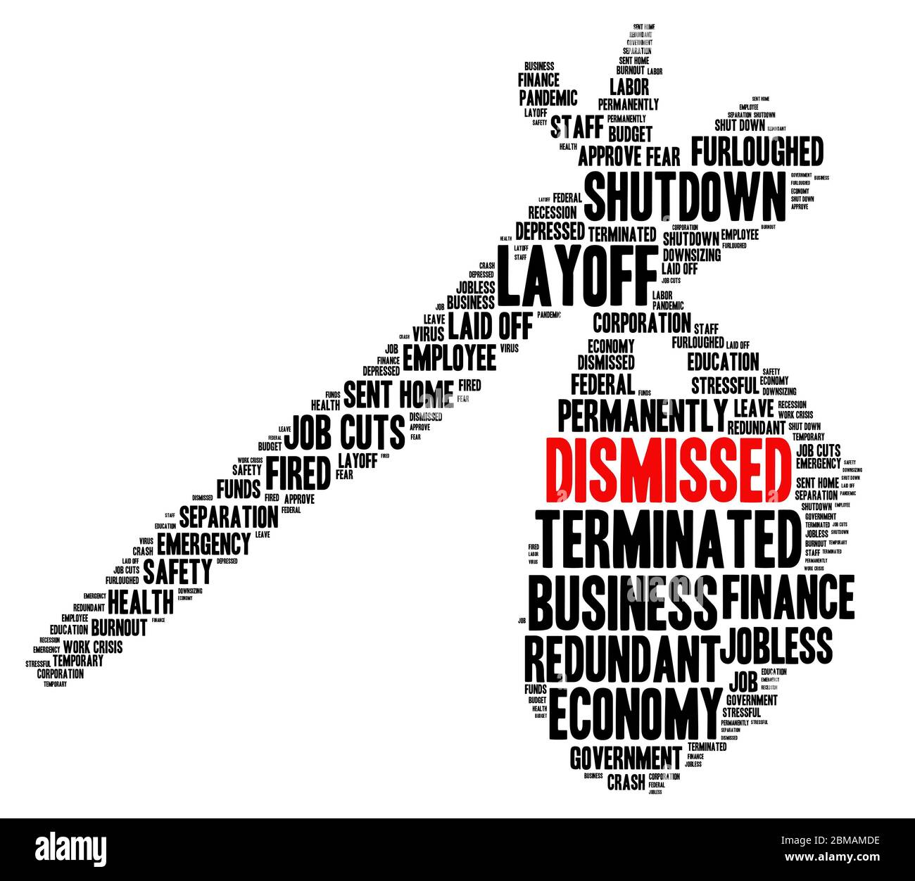 Dismissed bindle shaped word cloud concept on white background. Stock Photo