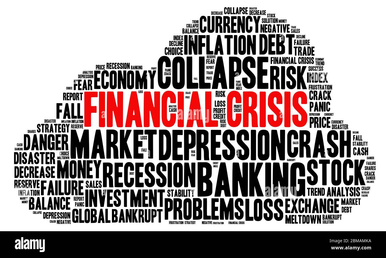 Financial crisis word cloud concept on white background. Stock Photo