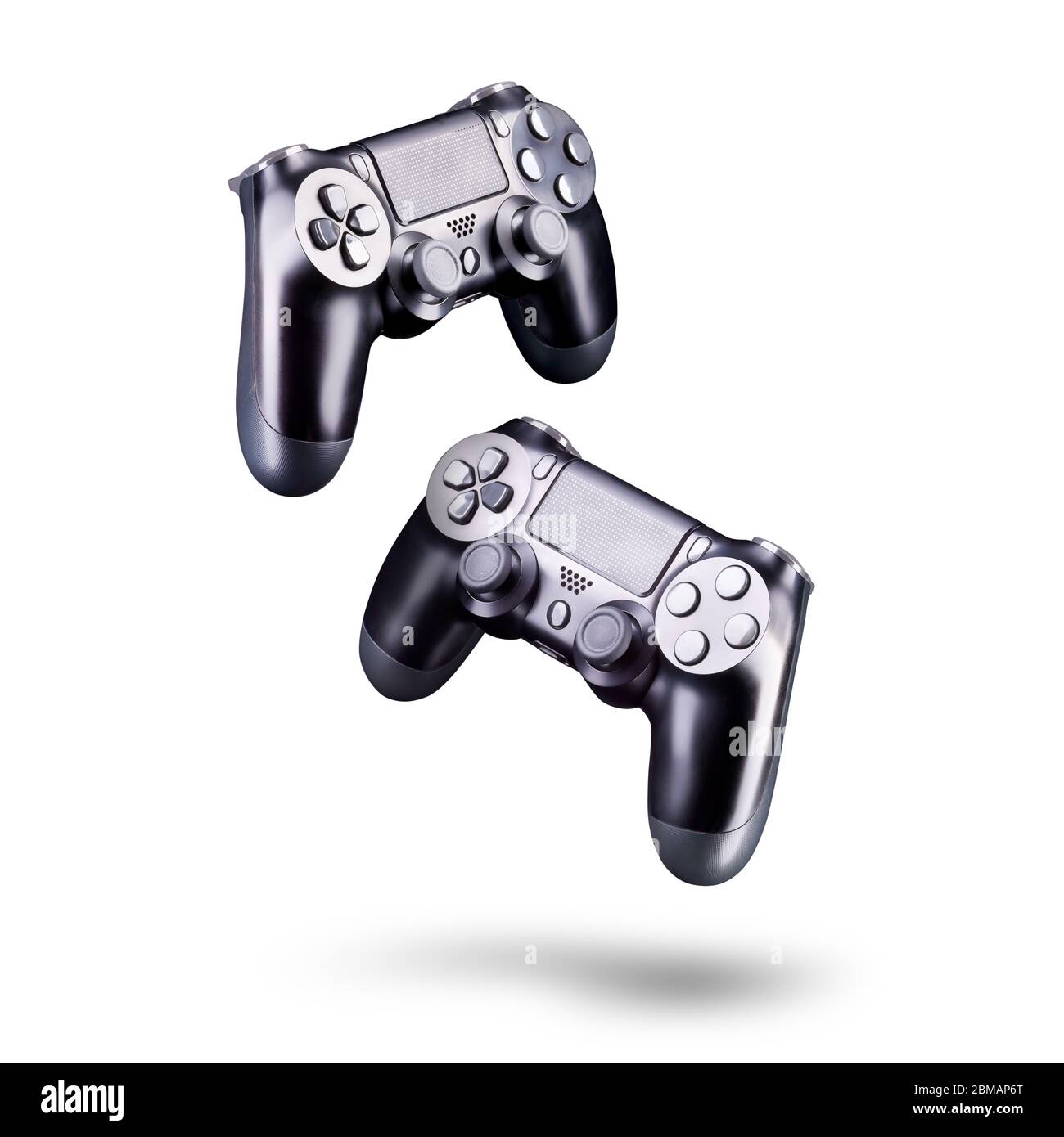 Set of black video game joysticks gamepad isolated on a white ...