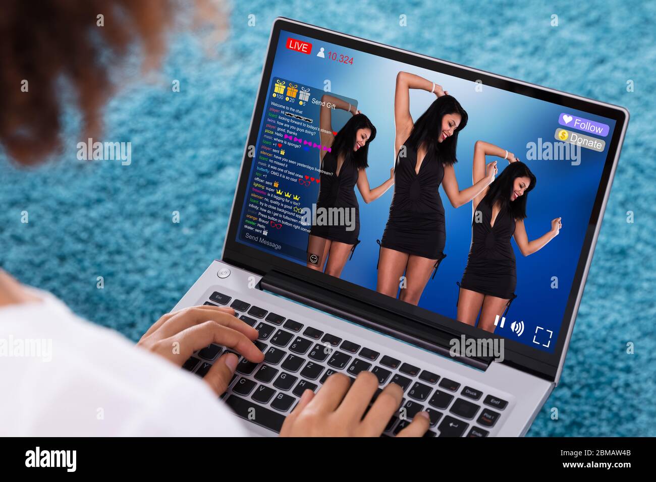 Streaming Live Dancing Video On Laptop Computer Stock Photo