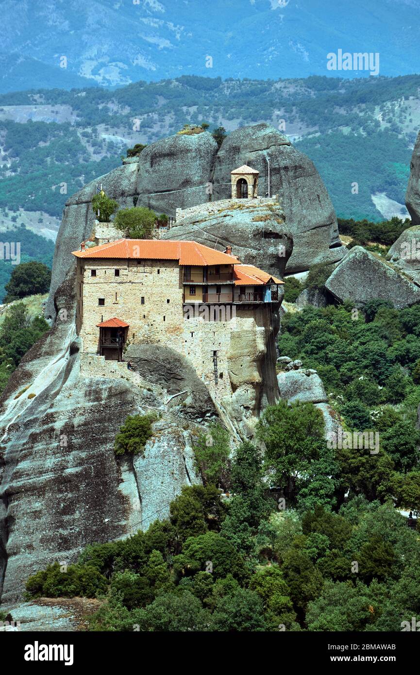 The Orthodox medieval monastery on top rock Meteora Stock Photo - Alamy
