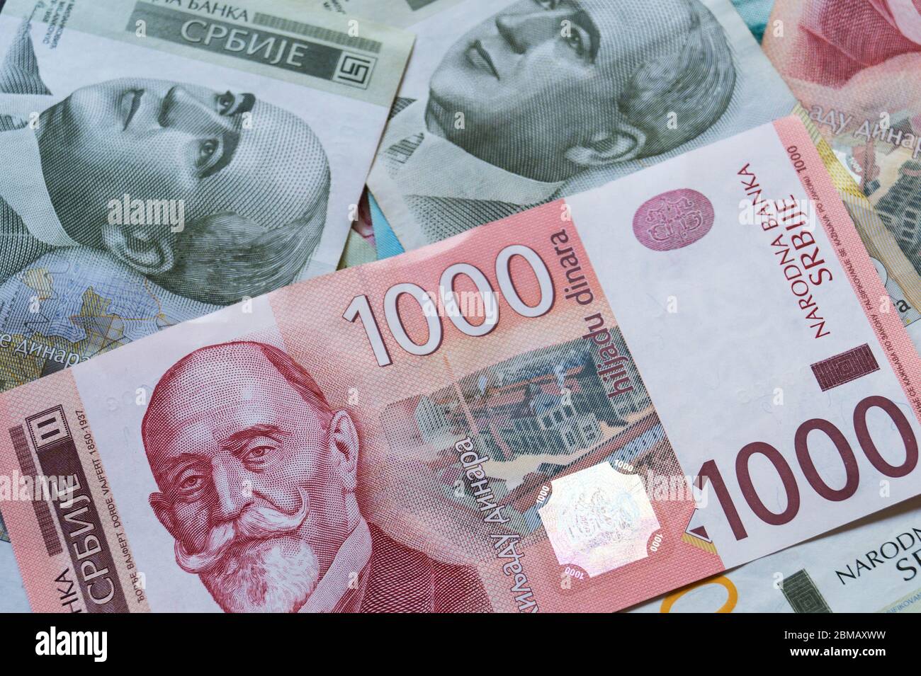 Serbian money dinar as background top view Stock Photo