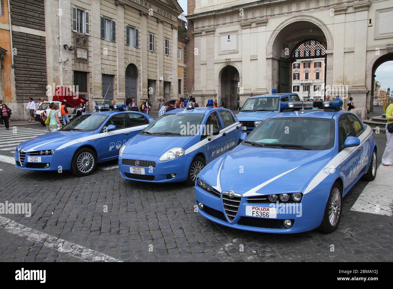 ROME - MAY 12: Italian Police vehicles on May 12, 2010 in Rome. Italian Police is known for using only Italian-made vehicles (Fiat Grande Punto and Al Stock Photo