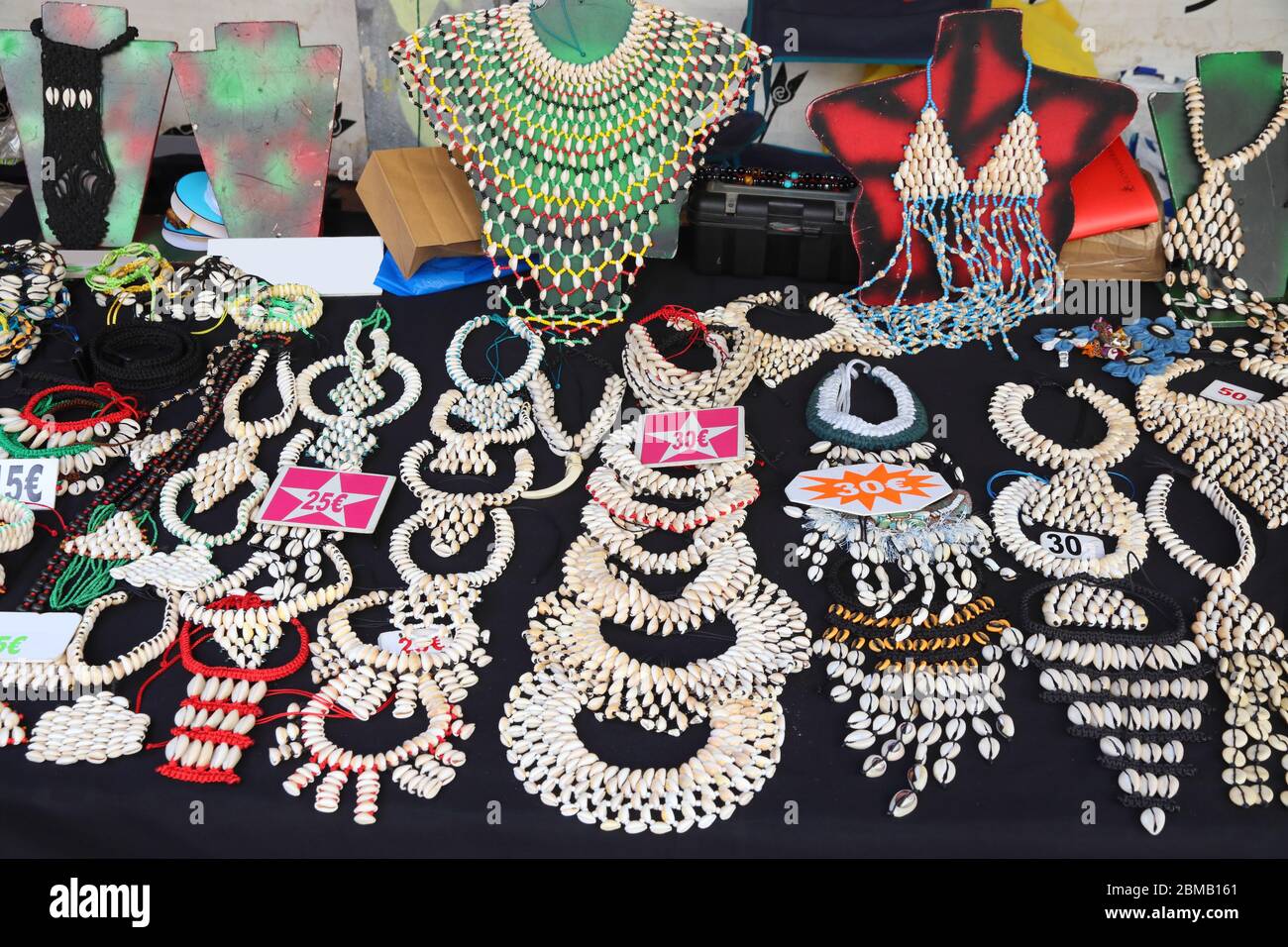 Guadeloupe handicraft market stall in Pointe a Pitre, biggest city of  Guadeloupe. Local seashells jewellery Stock Photo - Alamy