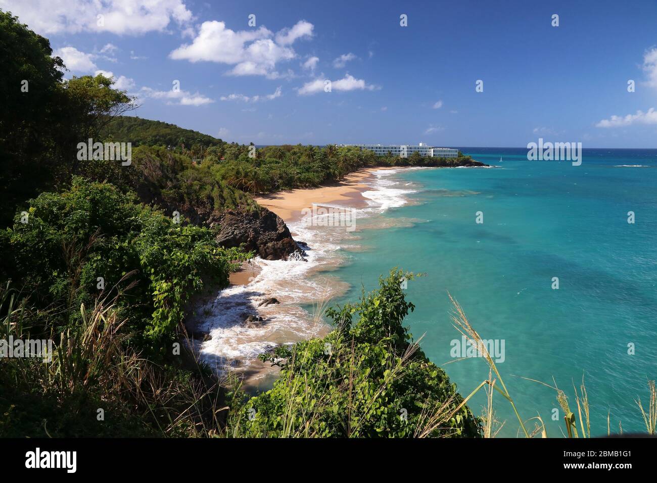 Guadeloupe sandy beach of Basse-Terre island. Caribbean vacation landscape. Grand Bas Vent Beach (Plage du Grand Bas Vent). Stock Photo