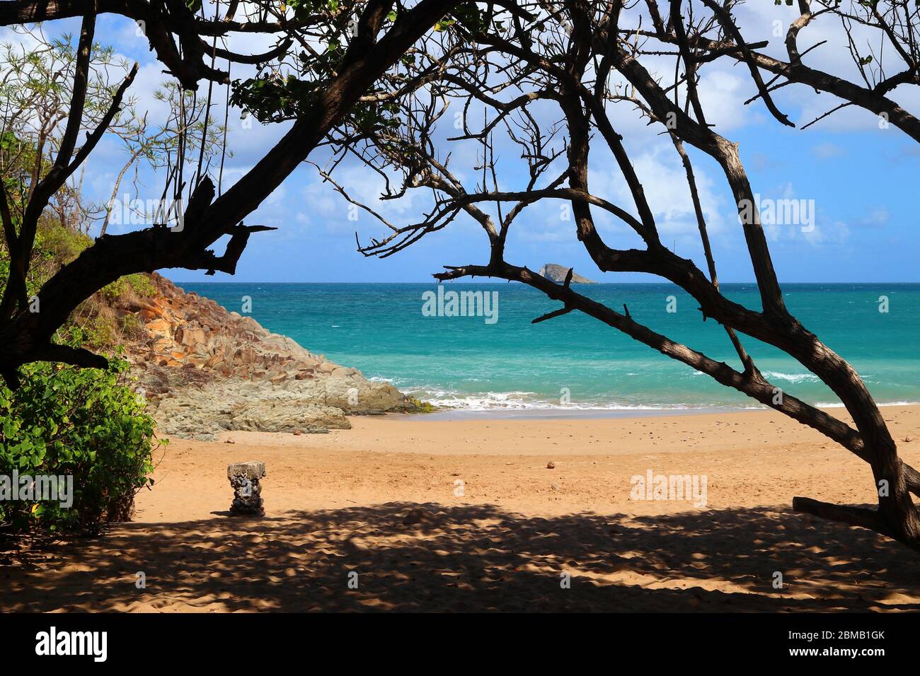 Guadeloupe sandy beach of Basse-Terre island. Caribbean vacation landscape. Tillet Beach (Plage de Tillet). Stock Photo