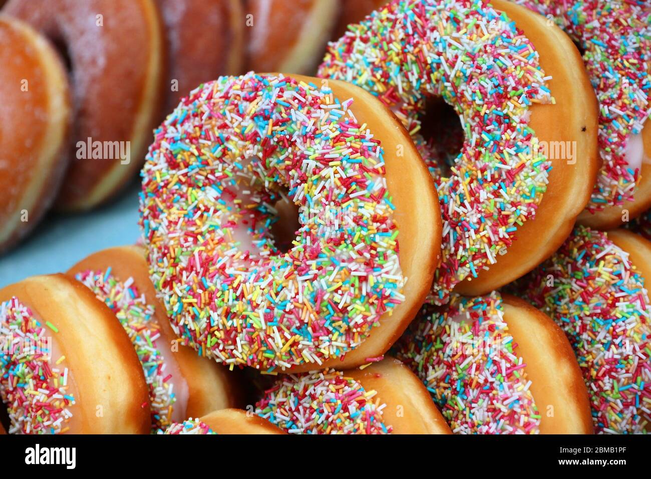 English donuts (doughnuts) at London Spitalfields Market Stock Photo