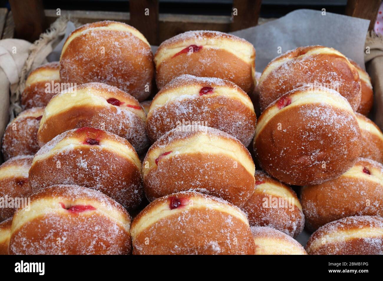 English donuts (doughnuts) at London Spitalfields Market Stock Photo