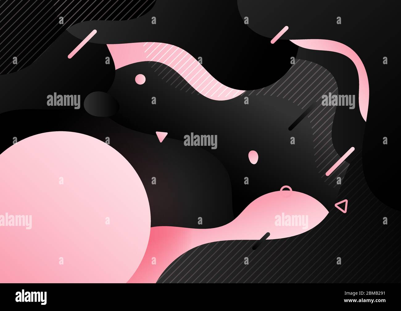 Abstract black and pink fluid or liquid gradient dynamic wave shape ...