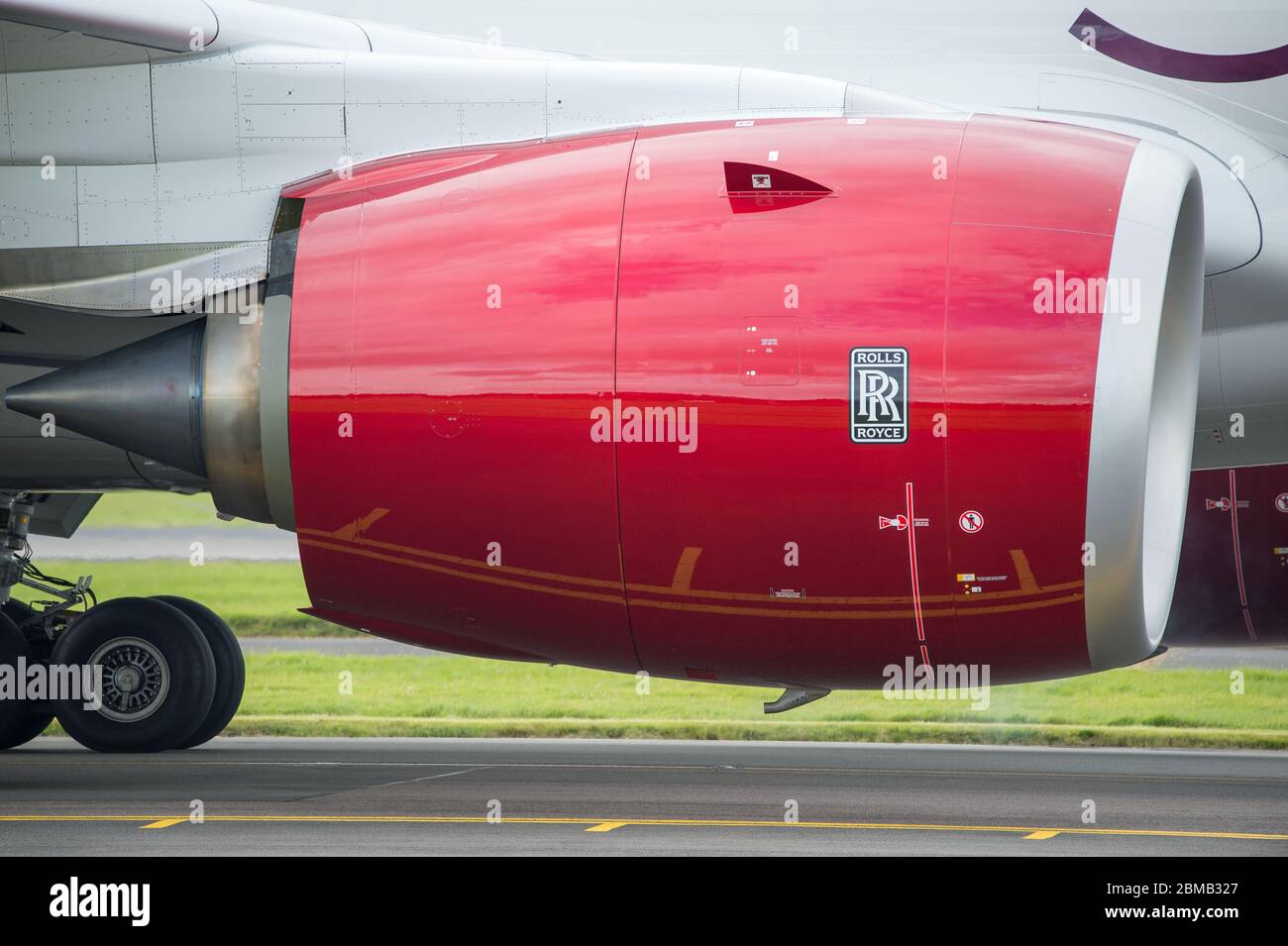 Glasgow, UK. 25 August 2019.  Pictured: Virgin Atlantic Airbus A350-1000 aircraft seen at Glasgow International Airport for pilot training. Virgin's brand new jumbo jet boasts an amazing new 'loft' social space with sofas in business class, and aptly adorned by the registration G-VLUX. The entire aircraft will also have access to high-speed Wi-Fi. Virgin Atlantic has ordered a total of 12 Airbus A350-1000s. They are all scheduled to join the fleet by 2021 in an order worth an estimated $4.4 billion (£3.36 billion). Credit: Colin Fisher/Alamy Live News. Stock Photo